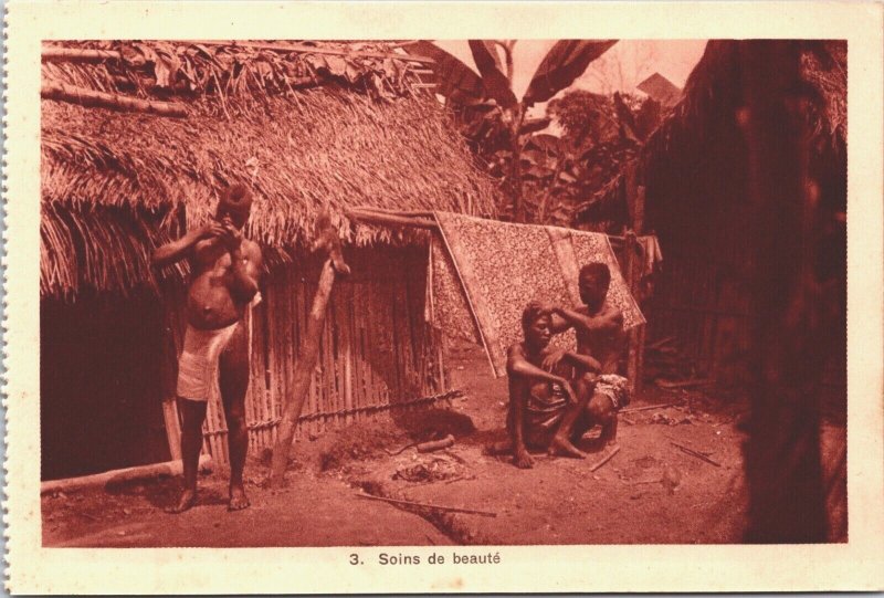 Ivory Coast Soins de Beauté Natives Côte d’Ivoire Vintage Postcard 03.83 