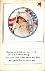 Artist Postcard Portrait of a Nurse Red Cross Sherman War