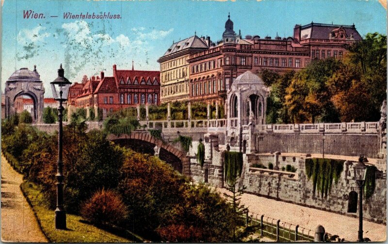 Wien Wientalabschluss Street Light Bridge Fall Antique Postcard DB WOB Note 