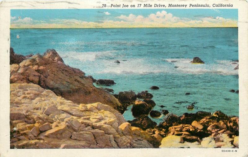 Point Joe 17 Mile Drive Monterey Peninsula California CA pm 1948 Postcard