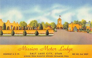 Salt Lake City, Utah MISSION MOTOR LODGE Roadside Linen Vintage Postcard 1940s