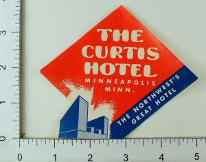 1930's-40's The Curtis Hotel Minneapolis, Minn Art Deco Luggage Label Vintage E7