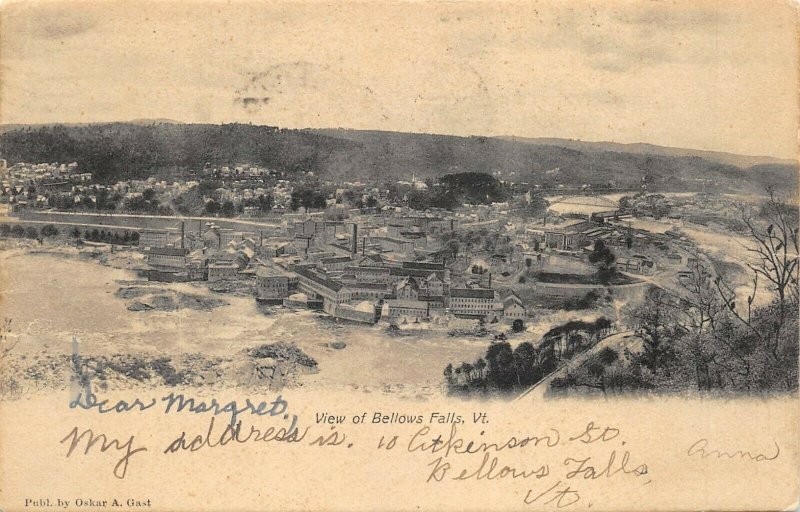 Bellows Falls c1906 Undivided Back Postcard Aerial View