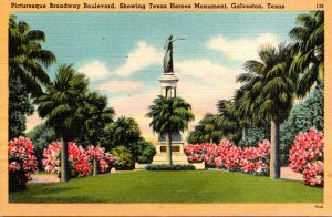 Texas Galveston Broadway Boulevard Showing Texas Heroes Monument