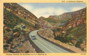 Linen Postcard; Winding through Mountains on US Hwy 99 Northern California CA