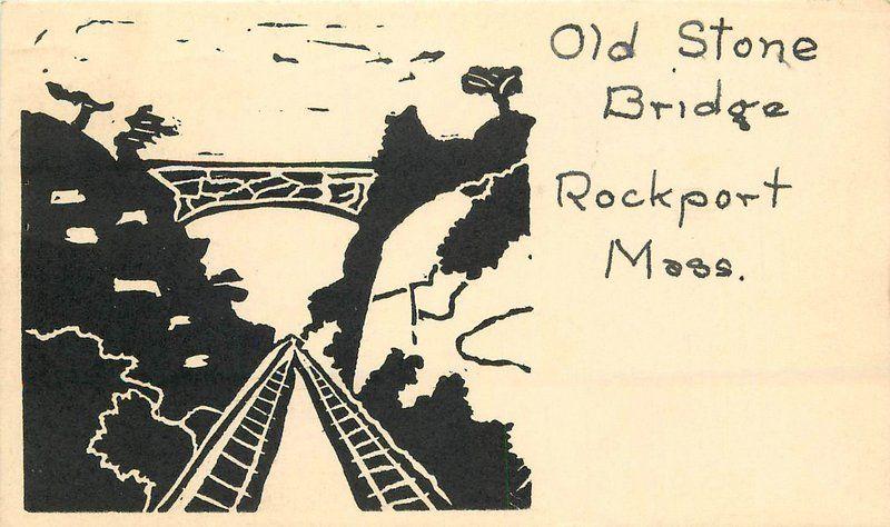 Artist impression 1938 Old Stone Bridge Rockport Massachusetts postcard 960