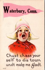 Postcard Dutch  Girl CT Waterbury Chust chase your self to dis town