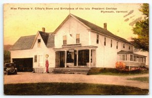 Hand Colored  Cilley's Store President Coolidge  Plymouth Vermont Postcard