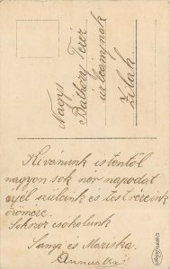 Fancy couple early tinted postcard green dress fashion glamour elegance 