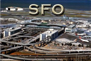 San Francisco, CA California SFO INTERNATIONAL AIRPORT Planes~Trams 4X6 Postcard