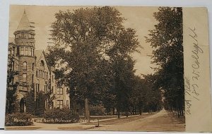 Oberlin Ohio Warner Hall & Professor St 1910 to Ann Arbor Michigan Postcard H18