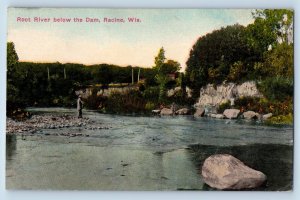 Racine Wisconsin WI Postcard Root River Below Dam Exterior c1917 Vintage Antique