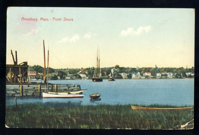 Amesbury, Massachusetts/MA/Mass Postcard, Point Shore, Sail Boats, 1907!