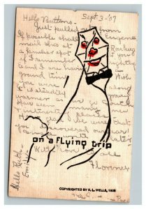 Vintage Early 1900's R.L. Well's Comic Postcard Kite On a Flying Trip POSTED