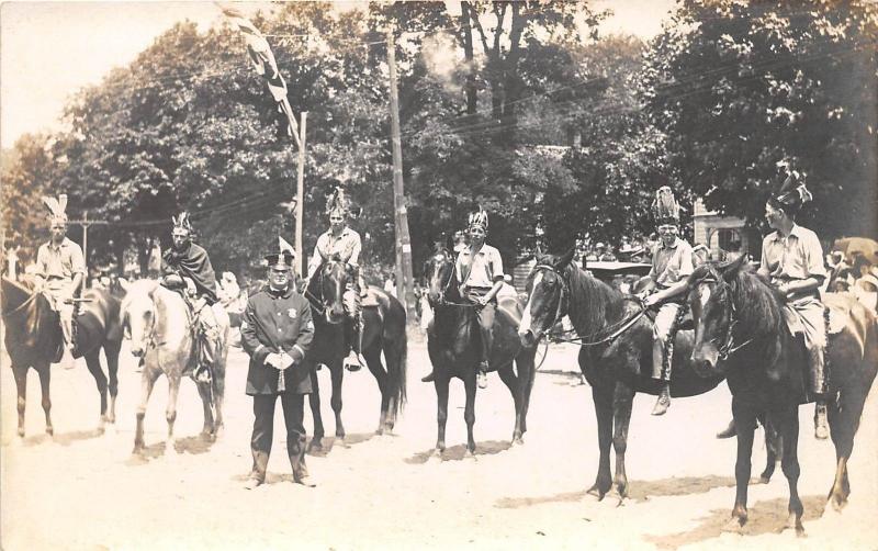 D69/ Aberdeen South Dakota SD Postcard Real Photo RPPC c1910 Parade Indians Cop