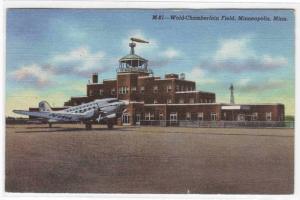 Airport NWA Plane Terminal Wold Chamberlain Minneapolis MN 1947 linen postcard