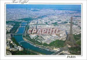 Postcard Modern Plane on Paris Eiffel Tower and the Seine