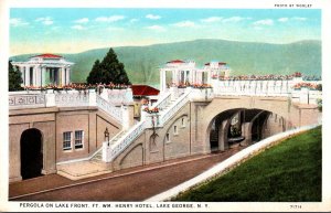 New York Lake George Ft William Henry Hotel Pergola On Lake Front Curteich