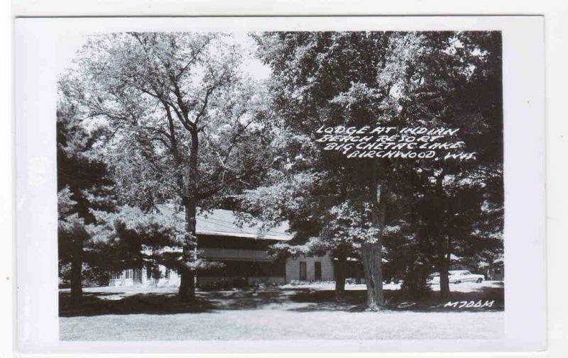 Lodge Indian Beach Resort Big Chetac Lake Birchwood Wisconsin RPPC postcard