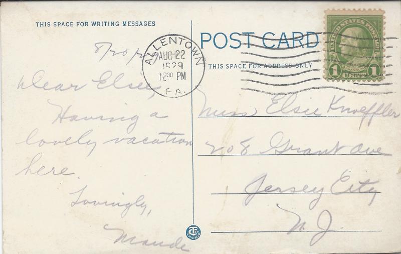 Nurses College, Allentown, Hospital, Allentown, PA, Early Postcard, Used in 1929