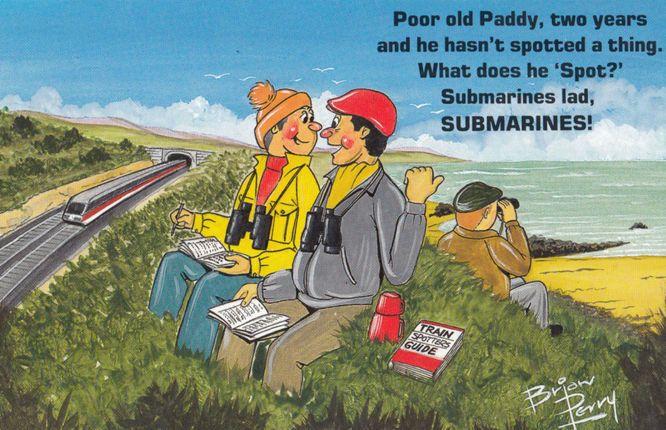 Irish Man Submarine Boat Spotting Binoculars 1970s Comic Humour Postcard