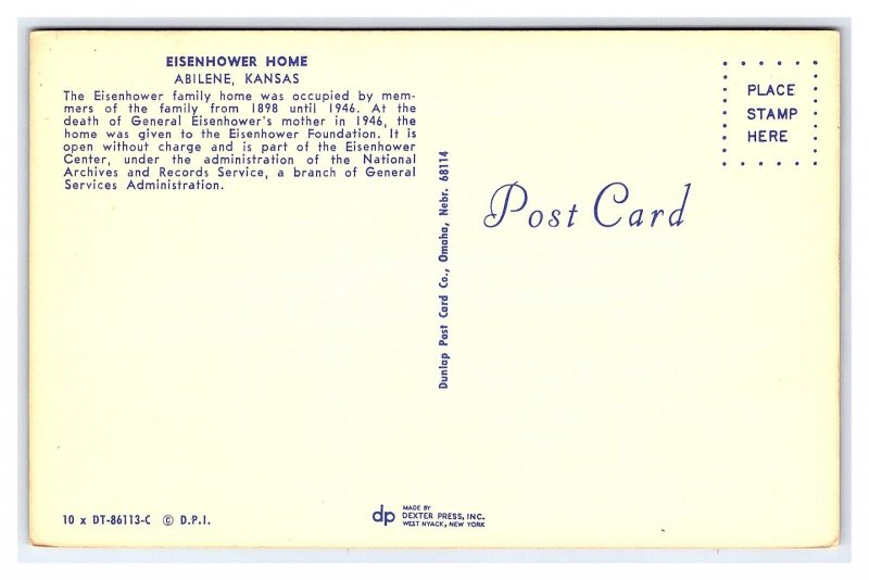 Greetings From Abilene Kansas Eisenhower Home Postcard