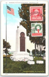 Barbara Fritchie Monument Frederick MD Postcard 1963 Postmark Christmas Stamp