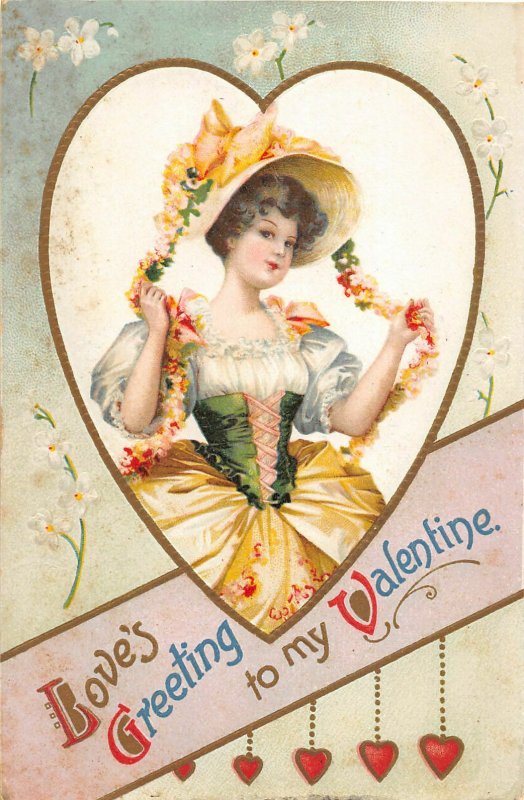 F77/ Valentine's Day Love Holiday Postcard c1910 Pretty Girl Heart 23