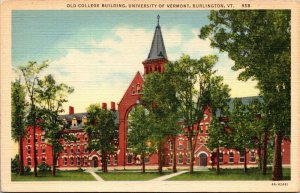 Vtg 1930s University of Vermont Old College Building Burlington VT Postcard