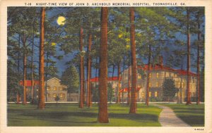 Thomasville Georgia 1940s Postcard Night View John Archbold Memorial Hospital