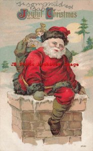 Christmas, Unknown No 3521, Red Suit Santa Climbing in Chimney with Toys