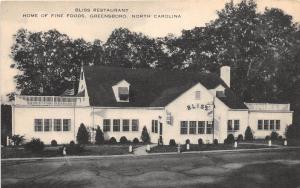 E15/ Greensboro North Carolina NC Postcard Artvue c1930s Bliss Restaurant