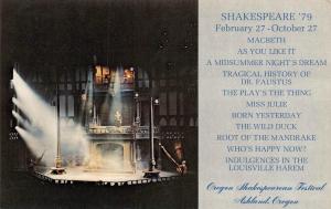 OR, Ashland OREGON SHAKESPEAREAN FESTIVAL ADVERT Elizabethan Stage 1979 Postcard