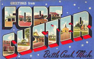 Battle Creek MI Fort Custer Army Base Curt Teich Large Letter Linen Postcard