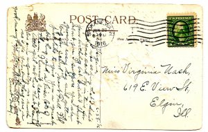 Greeting - General. Boy, Bug, Flowers. Tuck. (damaged)