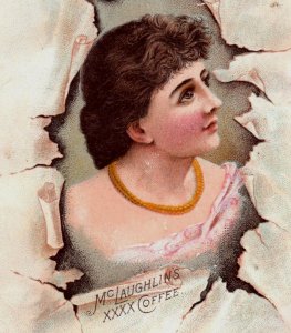 1880s McLaughlin's XXXX Coffee Beautiful Woman Gold Chain #7B