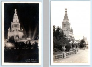 2 RPPC Postcards SAN FRANCISCO, CA ~ PPIE 1915 Expo Night/Day TOWER OF JEWELS