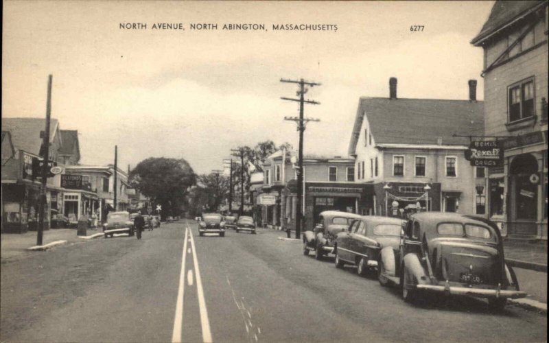 North Abington Massachusetts MA Classic Cars Street Scene Vintage Postcard