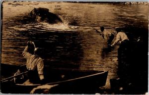 Photo Exaggeration Men Fishing Huge Fish ND c1909 Vintage Postcard Q29