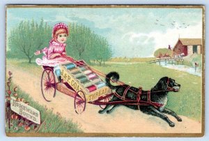 J&P COATS BEST SIX SPOOL COTTON*DOG PULLS CART OF THREAD*VICTORIAN TRADE CARD