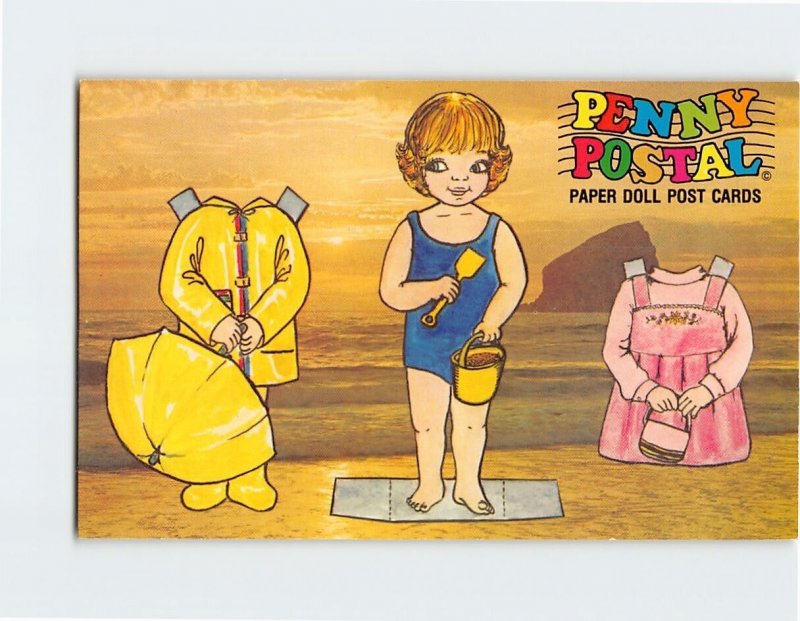 Postcard Penny Postal Visits The Ocean, Penny Postal, Paper Doll Post Card