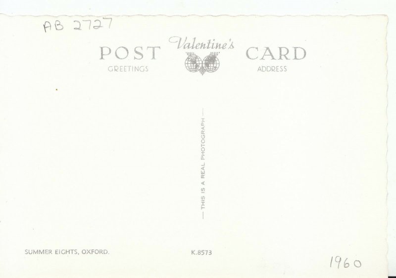 Oxfordshire Postcard - Oxford, Summer Eights - Boating - RP- Ref AB2727