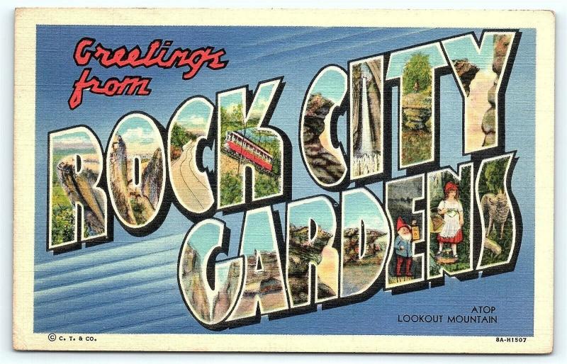 Postcard TN Large Letter Greetings from Rock City Gardens Tennessee