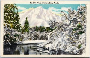 When Winter is King, Alaska - winter scenic postcard mountain river