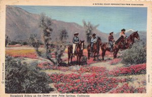 PALM SPRINGS CALIFORNIA~HORSEBACK RIDERS COWBOYS ON THE DESERT~1944 POSTCARD