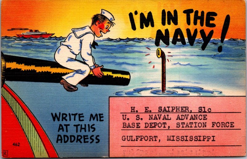 Humorous Navy write me Gulfport MI WWII Saipher gun submarine sailor