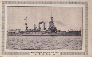 USS Seattle at Sea, US Navy, Official, Crew, ACR Crusier, WWI Era Airplanes 1918