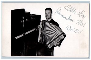 c1920's Eddie Lee Autograph Piano Accordion WEEI Boston MA RPPC Photo Postcard 