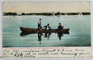 Alexandria Bay NY Fishing at 1000 Islands Landing a Black Bass 1906 Postcard Q2