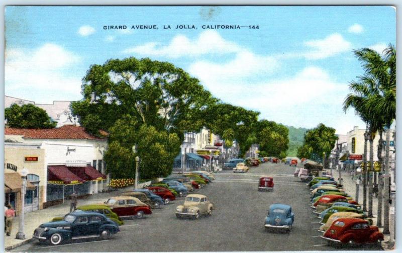 LA JOLLA, California  CA   GIRARD AVENUE Street Scene  ca 1940s Linen   Postcard